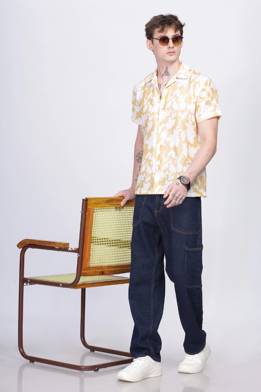 Men’s Yellow & White Floral Casual Shirt | Short-sleeve shirt